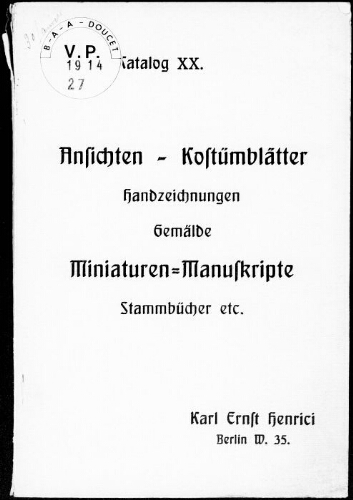 Ansichten, Schlachtenbilder, Kostümblätter alt Weimar, Handzeichnungen, Pastelle und Ölgemälde [...] : [vente du 30 janvier 1914]