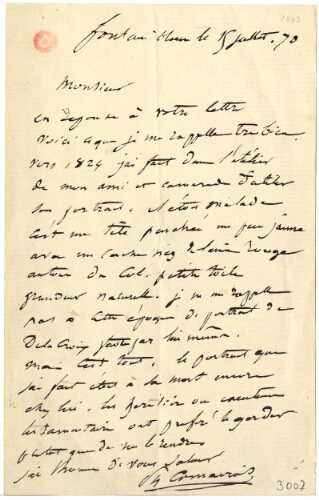 Lettre de  Philippe Comairas, 15 juillet 1870