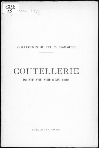 Catalogue de la collection de coutellerie [...] : [vente des 7 et 8 juin 1916]