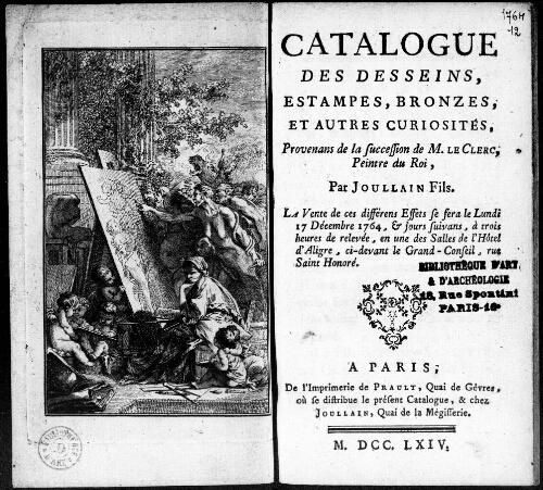 Catalogue des dessins, estampes, bronzes et autres curiosités provenant de la succession de M. Le Clerc [...] : [vente du 17 décembre 1764]