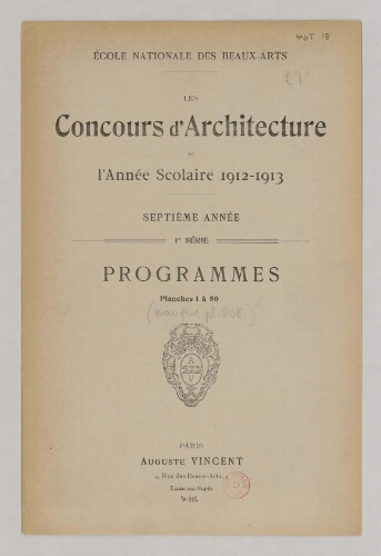 Concours d'architecture de l'année scolaire 1912-1913
