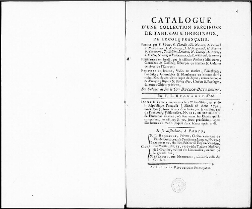 Catalogue d'une collection précieuse de tableaux originaux, de l'école française [...] : [vente du 18 août 1795]