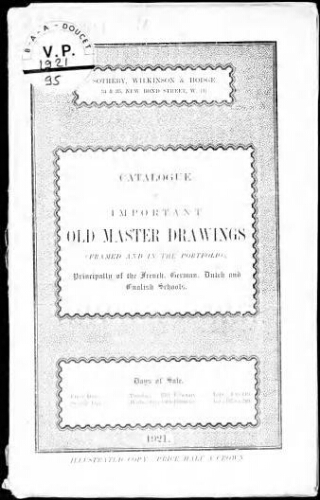 Catalogue of important old master drawings [...] : [vente des 15 et 16 janvier 1921]