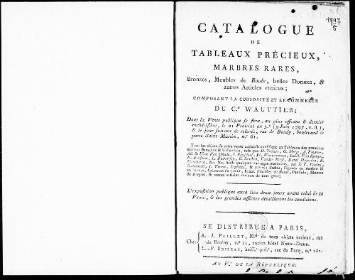 Catalogue de tableaux précieux [...] : [vente du 9 juin 1797]
