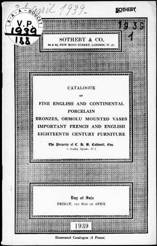 Catalogue of fine Chelsea, Derby and Worcester porcelain […] : [vente du 21 avril 1939]