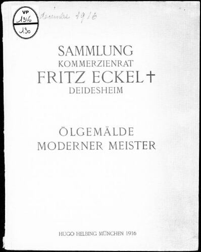 Ölgemälde moderner Meister [...] : [vente du 19 décembre 1916]