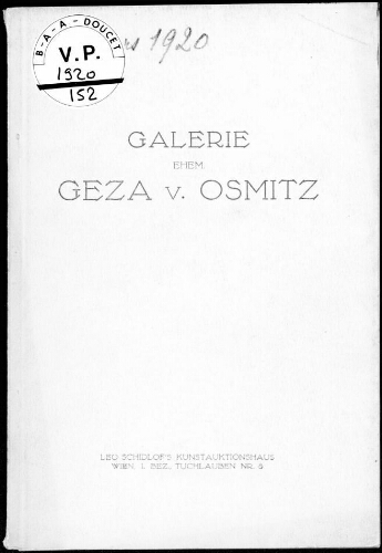 Galerie ehem Geza v. Osmitz [...] : [vente du 12 mars 1920]