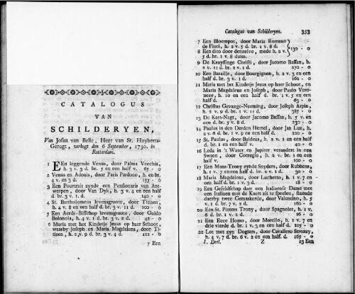 Catalogus van Schilderyen van Josua van Belle [...] : [vente du 6 septembre 1730]