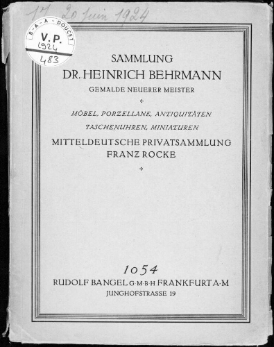 Sammlung Dr. Heinrich Behrmann, Gemälde neuerer Meister [...] : [vente du 17 juin 1924]