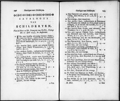 Catalogus van Schilderyen van de Heer en Mr. François van Hessel [...] : [vente du 11 avril 1747]