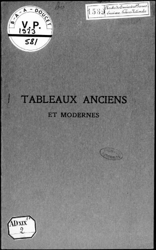 Tableaux anciens et modernes : [vente du 5 novembre 1923]