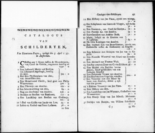 Catalogus van Schilderyen van Henrietta Popta [...] : [vente du 5 avril 1697]