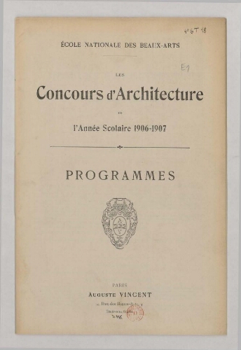 Concours d'architecture de l'année scolaire 1906-1907