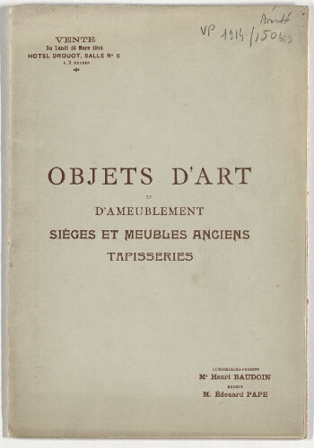 Catalogue des faïences et porcelaines anciennes [...] : [vente du 16 mars 1914]
