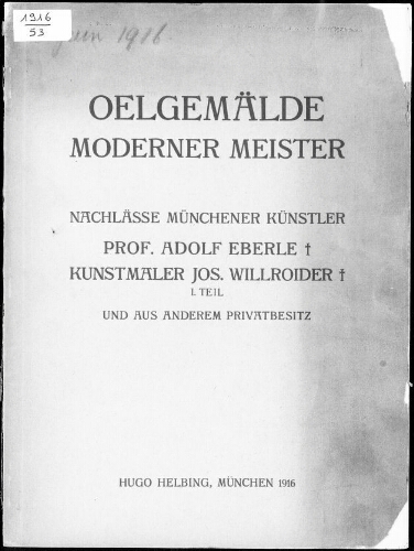 Ölgemälde moderner Meister [...] : [vente du 6 juin 1916]