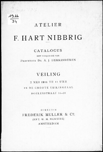 Atelier F. Hart Nibbrig [...] : [vente du 2 mai 1916]