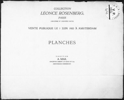 Collection Léonce Rosenberg, Paris (deuxième et dernière vente). Planches : [vente du 1er juin 1920]