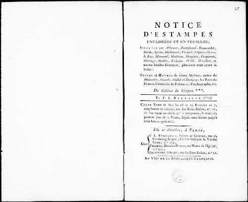 Notice d’estampes encadrées et en feuilles [...] : [vente des 8 et 9 novembre 1798]