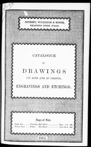 Catalogue of drawings (in line and in coulour), engravings and etchings [...] : [vente du 26 mars 1914]