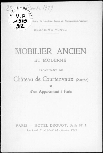 Succession de Madame la Comtesse Odon de Montesquiou-Fezensac (deuxième vente) [...] : [vente des 23 et 24 décembre 1929]