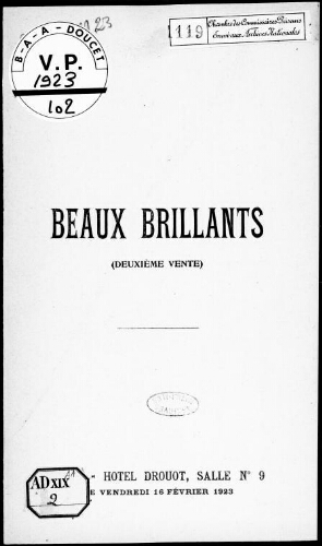 Beaux brillants (deuxième vente) [collection de Monsieur R. d'H.] : [vente du 16 février 1923]