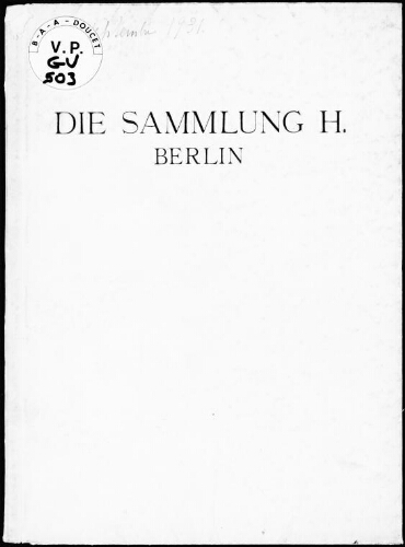 Sammlung H., Berlin : [vente du 1er septembre 1931]