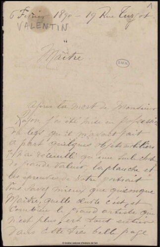 Lettres adressées à Meissonier, classées par ordre alphabétique du nom de l'expéditeur. Lettre V