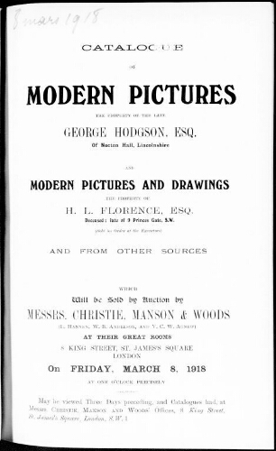 Catalogue of modern pictures […] : [vente du 8 mars 1918]
