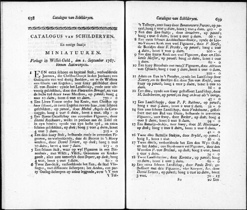 Catalogus van Schilderyen en eenige fraaije Miniatuuren [...] : [vente du 1er septembre 1767]