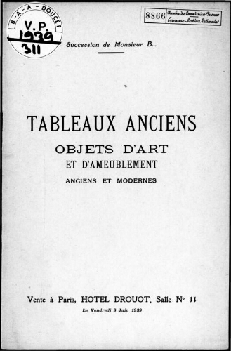 Tableaux anciens et modernes […] : [vente du 9 juin 1939]