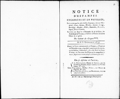 Notice d’estampes encadrées et en feuilles [...] : [vente du 18 décembre 1795]