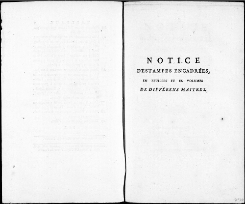 Notice d'estampes encadrées, en feuilles et en volumes de différents maîtres des trois écoles [...] : [vente du 30 juin 1786]