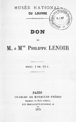 Don de M. et Mme Philippe Lenoir