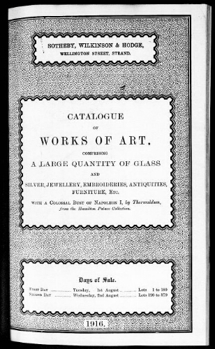 Catalogue of works of art [...] : [vente du 1er août 1916]