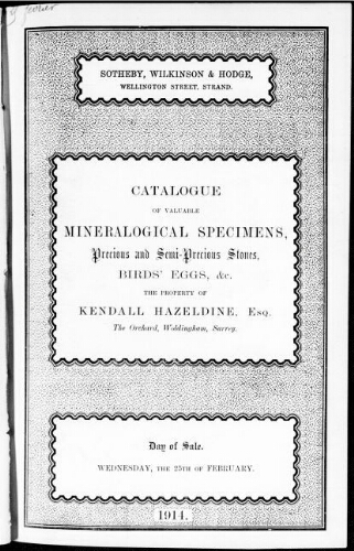 Catalogue of valuable mineralogical specimens, precious and semi-precious stones [...] : [vente du 25 février 1914]