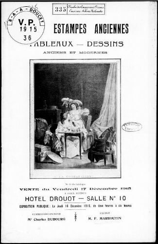 Catalogue des estampes anciennes principalement des écoles française et anglaise du XVIIIe siècle […] : [vente du 17 décembre 1915]
