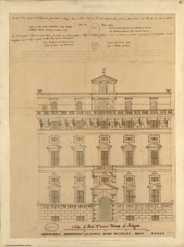 Bologne, fac similé d'un dessin original du célèbre J.B. da Vignola pour la façade du Palais Bocchi [...]