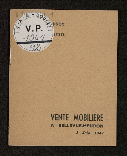 Vente mobilière à Bellevue-Meudon : [vente du 8 juin 1941]