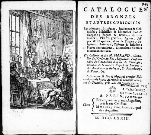 Catalogue des bronzes et autres curiosités égyptiennes, étrusques, indiennes et chinoises [...] : [vente du 1er décembre 1773]
