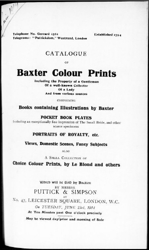Catalogue of Baxter colour prints […] : [vente du 23 juin 1914]