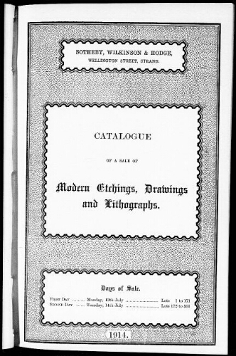 Catalogue of a sale of modern etchings, drawings and lithographs […] : [vente du 13 juillet 1914]