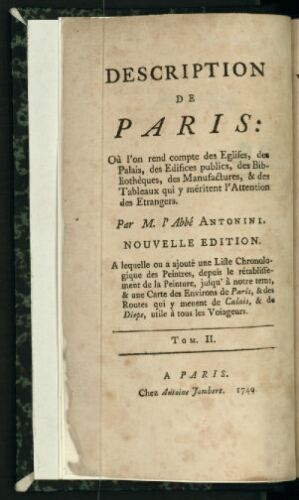 Description de Paris. Tome 2 ou A View of Paris. Volume 2