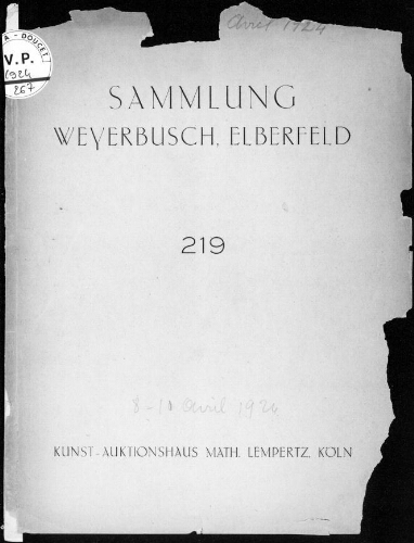Sammlung Weyerbusch, Elberfeld : [vente du 8 au 10 avril 1924]
