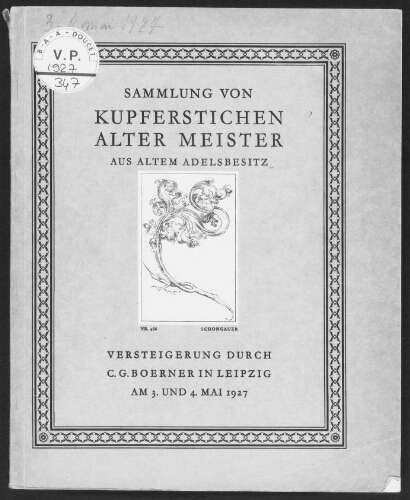 Sammlung von Kupferstichen alter Meister aus altem Adelsbesitz : [vente des 3 et 4 mai 1927]