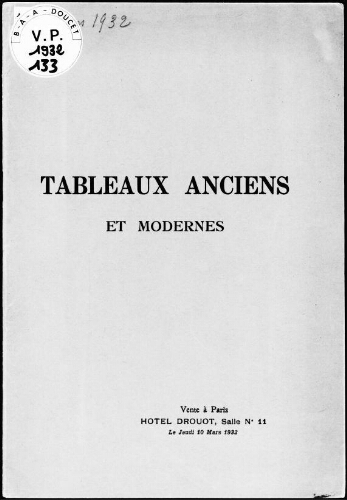 Tableaux anciens et modernes : [vente du 10 mars 1932]