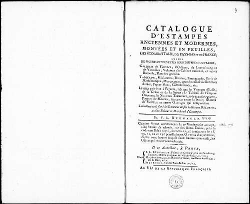 Catalogue d'estampes anciennes et modernes, montées et en feuilles, des écoles d’Italie, des Pays-Bas et de France [...] : [vente du 8 au 14 octobre 1798]