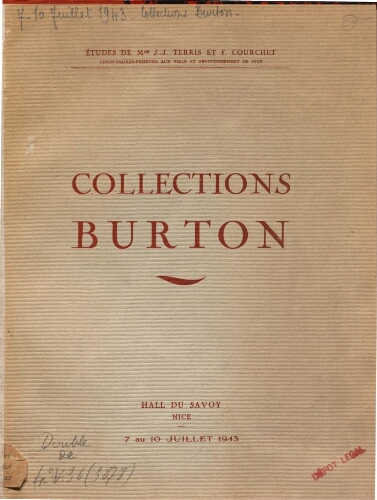 Collections Burton : [vente du 7 au 10 juillet 1943]