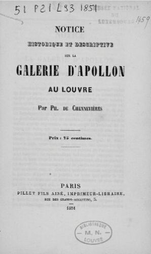 Notice historique et descriptive sur la galerie d'Apollon au Louvre