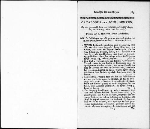 Catalogus van Schilderyen by een verzameld door een voornam Liefhebber (zynde, zo men zegt, den Heer Capello) [...] : [vente du 6 mai 1767]