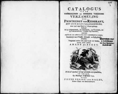 Catalogus van de weergalooze en eenigste volkoome verzameling der printkunst van Rembrandt [...] : [vente du 16 juin 1755]